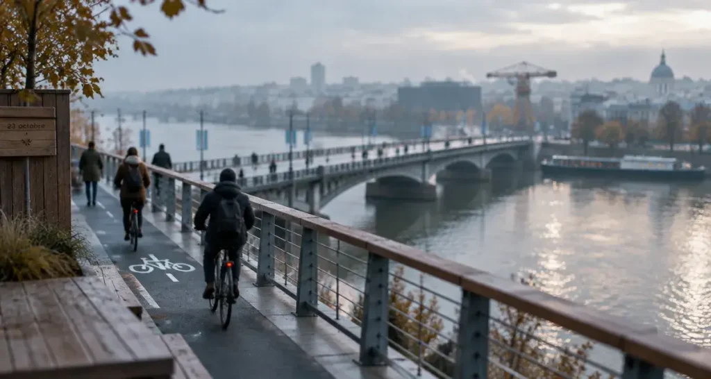 Pont Anne-de-Bretagne : piétons et cyclistes sur la partie neuve le 23 octobre
